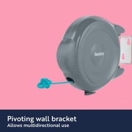 Beldray Retractable Clothesline – 15 Metre Drying, Anti-Slack Hook, Pivoting Wall Bracket, Multidirectional Washing Line, Space-Saving, Taut and Secure, LA035815FEU7, Carbon Steel, Grey, One Size