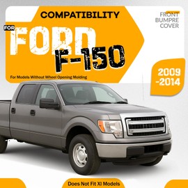 KUAFU Front Upper Bumper Cover Compatible with 2009-2014 Ford F150 F-150 W/O Wheel Opening Molding PP Plastic Painted Matte Black Replacement For FO1000645, DL3Z17D957APTM 4PCS