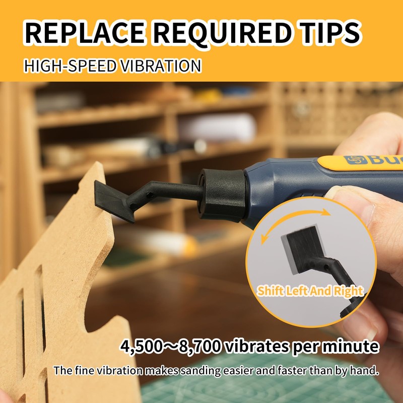 Bucasso Cordless Pen Sander, 5-Speed and USB Charging with LED