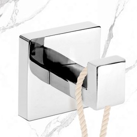 IBosins 4 Pack Towel Hooks Hand Towel Holder for Bathroom Wall Livingroom Bedroom Kitchen Closet Heavy Duty Stainless Steel Hook Hanger for Robe, Bath Towel, Coat (Square Polished Chrome)