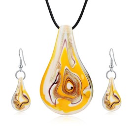 Aituo Murano Inspired Design Personality Spiral Tornado Style Coloured Glaze Necklace Earrings Set (Orange)
