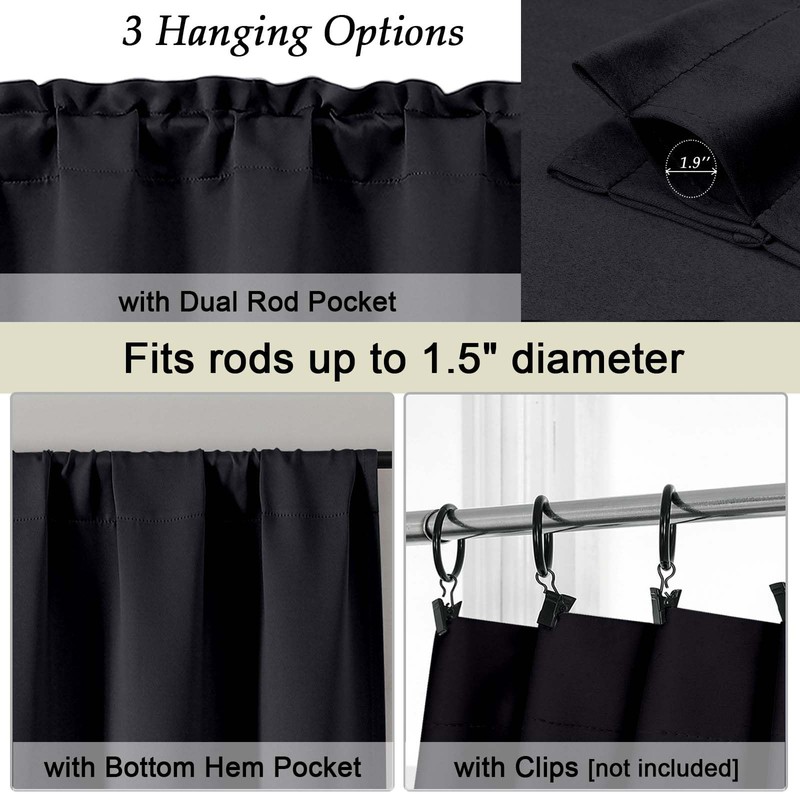 Simplebrand Black Valance for Windows, Short Blackout Curtains for Bathroom/Laundry/Basement