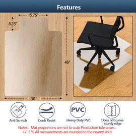 Demiwise Office Chair Mat for Carpet, 30" x 48" Clear Desk Chair Mat for Hardwood Floor PVC Rolling Floor Protectors Floor Mat for Office Chair (Rectangle with Extended Lip)