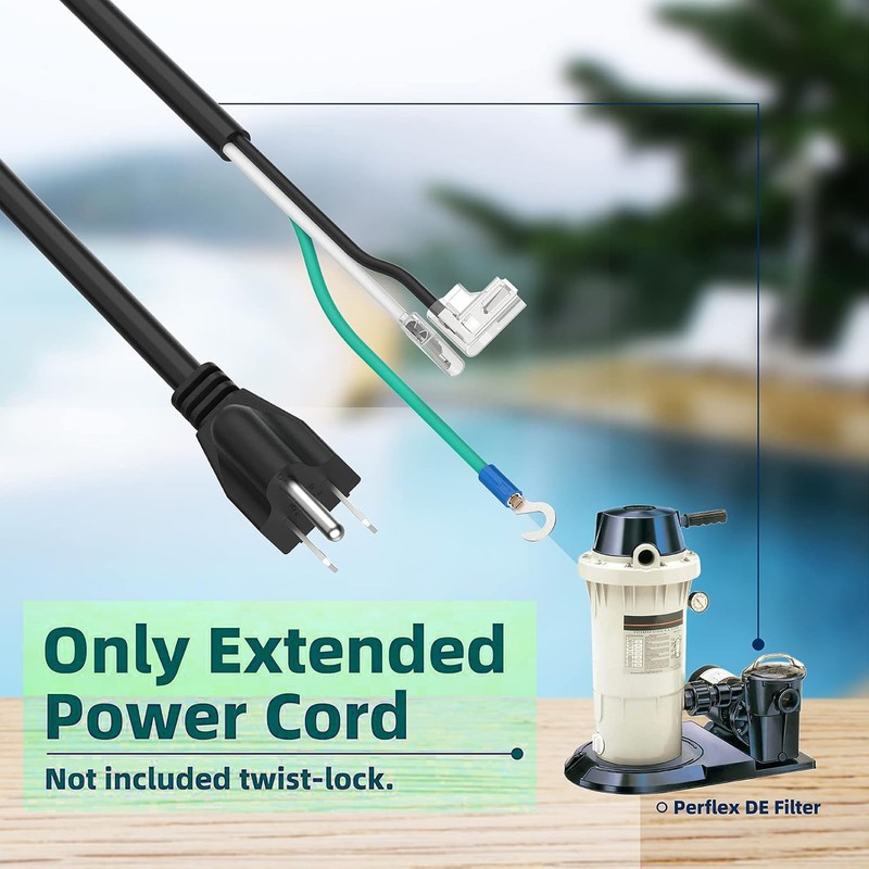 Pool Pump Power Cord 6 Feet Extension Electrical Plug Replacement