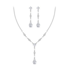 Ever Faith White Cubic Zirconia Bridal Jewellery Set Elegant Rhombic April Birthstone Teardrop Wedding Prom Choker Necklace Dangle Earrings Set for Women