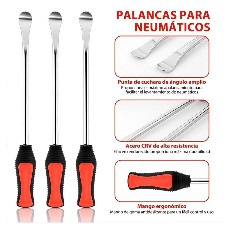 Kit 38 Pz Herramientas Neumáticos Palancas Desmontar Llantas Auto Moto