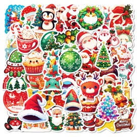 50PCS Christmas Stickers, Non-Repeating Vinyl Waterproof Holiday Stickers, Holiday Gifts for Kids and Teens, Xmas Party Favorite Christmas Sticker Decorations (C)