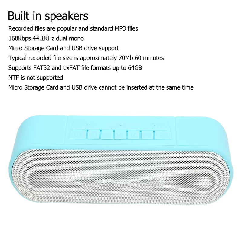 Wireless Bluetooth Speaker Recorder 44.1kHz Sampling 160kpbs Bit Rate Music