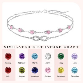 Cosie Lily Infinity Bracelet Women's Birthstone 925 Sterling Silver Bracelet Infinity Sign Double Layer Heart Bracelet Women's Jewellery 925 Silver Birthday Gift for Women Girlfriend Mum, Sterling