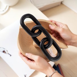 YMTZJYQ Wood Knot Decor,3 Link Boho Wooden Chain Link Decor,Modern Rustic Home Decorations for Book Shelf Fireplace Coffee Table Living Room Décor (Black)