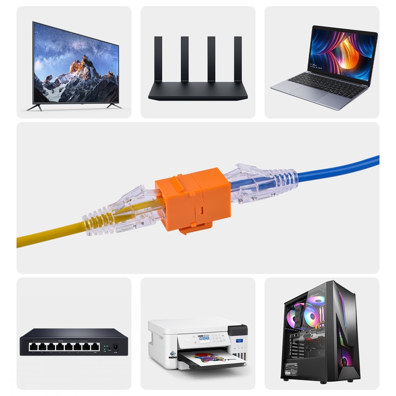 GeeekPi Cat6 RJ45 Keystone Jack Insert, 12-Pack Multi-Colour Set, Gold-Plated