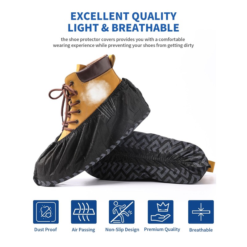 X-Large 50 Pack Shoe Covers Disposable Non-Slip, Black Non-Woven Fabric