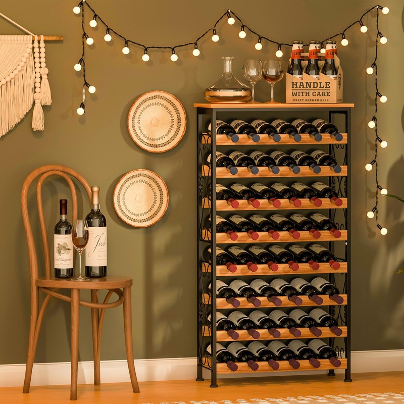 Sonyabecca 48 Bottles Wine Rack Freestanding Floor with Wood Top,