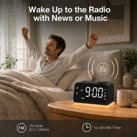 JALL Digital Alarm Clock with FM Radio for Bedroom, 8 Colors Night Light with 2 Charging Port, Sleep Sound Machines with Timer, Dual Alarm, Loud Alarm and Easy to Use for Seniors
