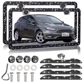 Rfocre 2Pack Black Bling License Plate Frames for Women, Sparkly Rhinestone Diamond License Plate Frame Glitter Bedazzled Car License Plate Frame Holder Cover Bling Car Accessories for Women (Black)