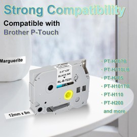 3 x Compatible with Brother TZe-231 P Touch Label Tape for Brother P-Touch Tapes 12 mm TZ TZE Tape White Laminated Label Tape for P-Touch PT-H100R PT-H105 PT-H100LB PT-H110 H107B PT-D400 PT-1000