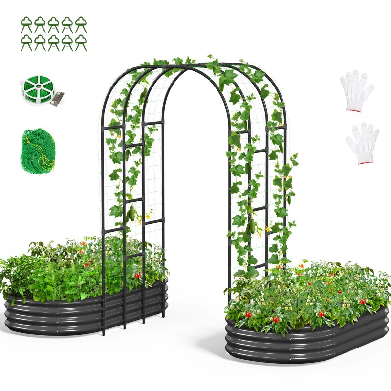 SLSY Galvanized Raised Garden Bed with 85in Tall Garden Trellis