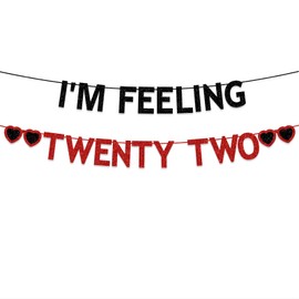 Plzaxou 22nd Birthday Party Decorations for Girls Women, Black Red Glitter I'm Feeling Twenty Two Banner, Taylor Singer Themed Girls 22 Years Old Birthday Party Decorations Supplies