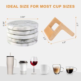 Koville Marble Coaster Set of 5, Round Coasters with Holder, 4" Cup Coasters for Drinks, Decorative Marble Drink Coaster for Coffee Table Home Office Bar Decor(Green)