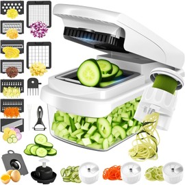 Picador de Verduras Multifunción 16 en 1 con Cuchillas de Acero Inoxidable y Contenedor