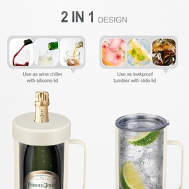 Wine Bottle Chiller with Handle | Portable Rapid Cooling Champagne Insulator | Stainless Steel Wine Cooler Sleeve | Ideal Gift for Wine Lover | | Perfect for Dinner Parties & Outdoor Picnics, White