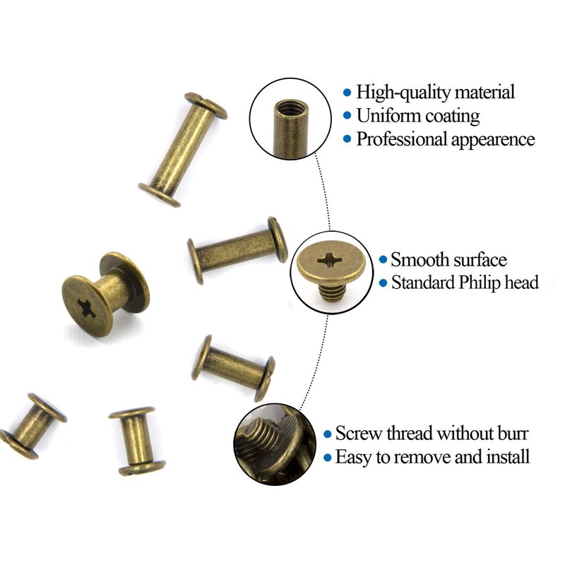 75 Sets Chicago Screws Assorted Kit 5 Sizes Bronze Leather