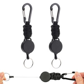 [BLOOPIC] リールキーホルダー カラビナ付き 2個セット 伸縮式キーリール リールストラップ 多機能 超耐久 最長60cm 紛失防止 金属ワイヤー 小型 頑丈 吊り下げ名札 キャンプ 登山 釣り アウトドア用 自転車 旅行 日常使い (ブラック)