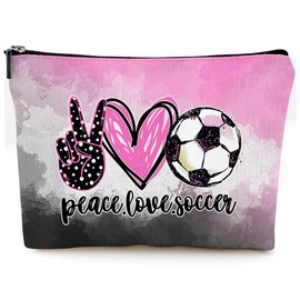 Givotin Cosmetic Bags for Women Cute Makeup Bag for Purse Canvas Travel Toiletry Bag Funny Zipper Pouch, Peace Love Soccer Makeup Bags, Size: 10"W x 7"H. Hold All Your Necessities, Peace Love Soccer Makeup Bags