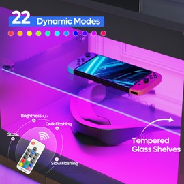 Bestier Modern TV Stand for 55 60 inch TV with LED Lights, High Gloss Entertainment Center TV Console Table with Storage Shelves for Living Room, Glossy Black