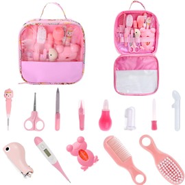 Kit de Aseo para Bebés, Juego de 13 Piezas de Aseo para Recién Nacidos, Kit de Cuidado de Bebés, Accesorios Esenciales para el Cuidado de la Salud para Viajes en Casa, Kit de Cuidado de Bebés (rosa)