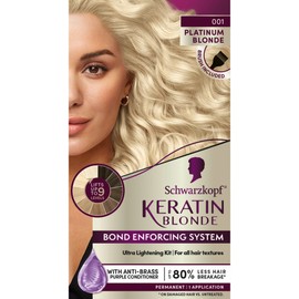 Schwarzkopf Keratin Blonde Hair Dye, 001 High Lift Platinum Blonde, Professional Quality Permanent Hair Color, Bond Enforcing System, Pre-Color Serum & Purple Conditioner Included