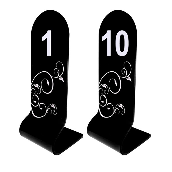Números de mesa del 1 al 10 números blancos de doble cara en forma de L, números de mesa de boda de acrílico negro