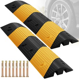 Speed Bumps for Road, 2 Pack 39.3" Rubber Speed Bumps, 2 Channel Total 78.7'' Long Speed Bump Rated 66000 LBS Load Capacity, 8 Bolt Spikes Anchors Speed Humps for Asphalt, Driveway, Gravel, Concrete