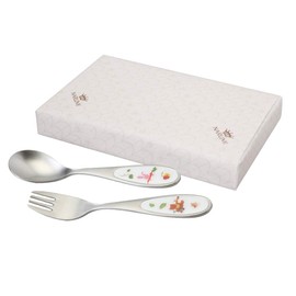 Narumi Children's Cutlery Set, Let's Be Everyone! SK598-10AZ Set of 2 Spoon, Fork, Easy Scoop, Baby Shower, First Eating, Weaning Food, Gift, Narumi Original Packaging, Made in Japan