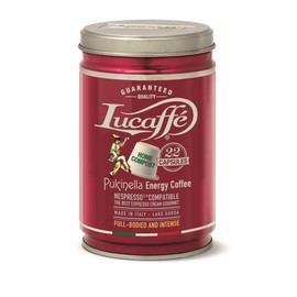LUCAFFÉ Pulcinella Energy Coffee | Gourmet compatible capsules Biodegradable in aroma-saving fresh steel Tin | 1 Tin (22 Count)