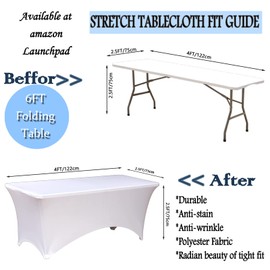 ZeriTlolen 2 Packs Spandex Table Cover for 4FT Table Universal Fitted Stretch Tablecloth Stretchable Fabric Lycra Tablecloth for Party, Banquet, Wedding and Events-Champagne, White