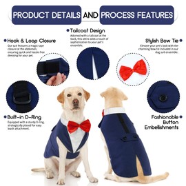 Puppy Formal Shirt with Removable Bow Tie - Dog Tuxedo Costume for Small, Medium, Large Dogs - Party, Birthday, Festival