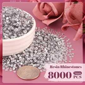 8000PCS 3mm Resin Rhinestones Bulk for Crafting (Clear), Flatback Bedazzling Crystals for Crafts DIY Nail Decoration, Gems Charms for Tumbler Shoes Clothing Fabric with Pickup Pen and Tweezers