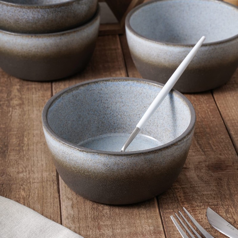 Stone lain Vince Rustic Stoneware Bowl Set, 4 Count, Grey