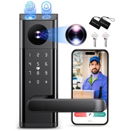 CAMCAMP Smart Lock with Camera & Handle Fingerprint Keyless Door Lock WiFi APP Control