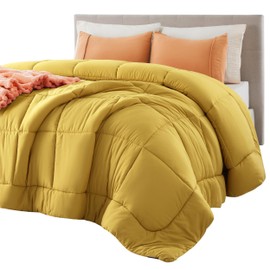 Bedsure Comforter Duvet Insert - Quilted Comforters Queen Size, All Season Duvet, Down Alternative Bedding, with 8 Tabs, Gifts for Women/Men, Mustard Yellow, Queen 88 x 88 Inches