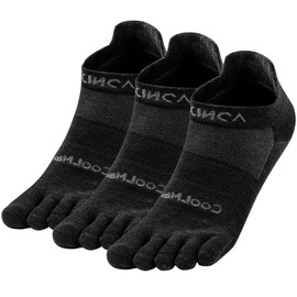 OrrinSports Toe Socks for Men Women Coolmax Running Socks Athletic Finger Socks for Walking Hiking Ankle Socks Black - (Size Medium)