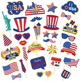 Maicaiffe Independence Day Photo Booth Props - 30 Pcs 4th of July American Selfie Props Favors Supplies - National Day Patriotic American Memorial Day Family Party Decorations