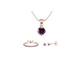 Paris Jewelry 10k Rose Gold 6Ct Round Created Amethyst Necklace, Earrings, Bracelet Plated Set