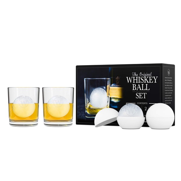 The Original Whiskey Ball Duo Gift Set (Includes 2 Round Ice Molds, 2 Libbey Rock Glasses)