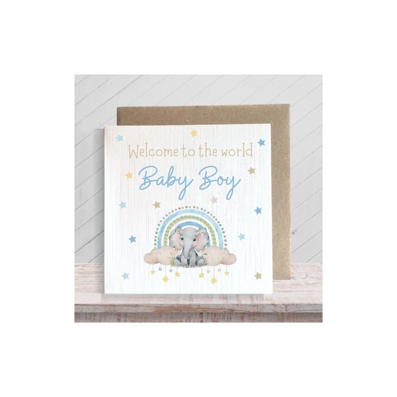 Second Ave Baby Boy Newborn Congratulations Rainbow Elephant Square Card