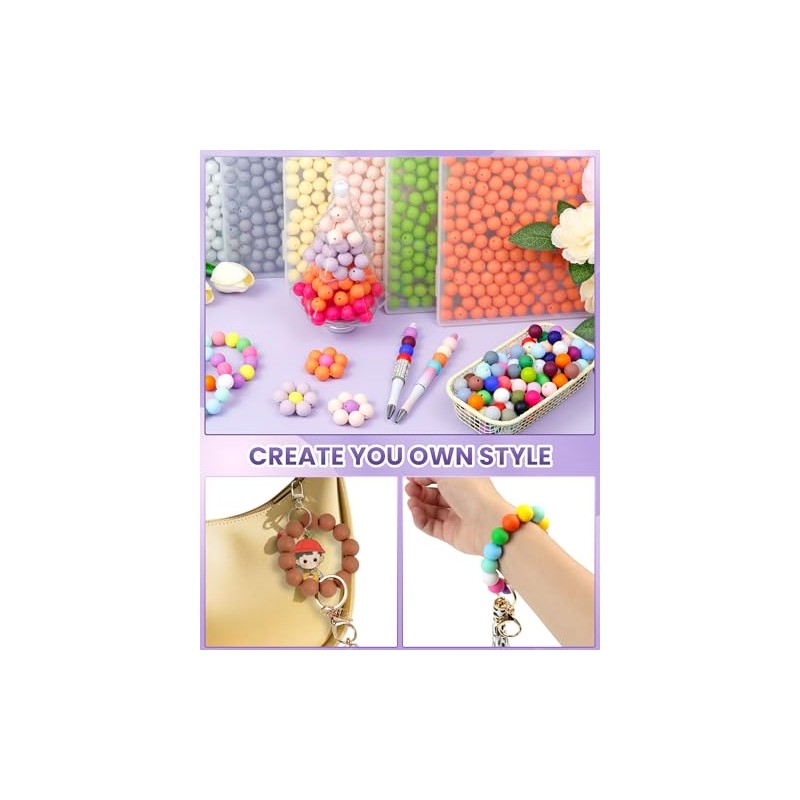 FIVEIZERO 150pcs Silicone Beads 15mm for Keychain Making, Bulk for