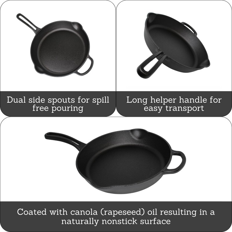 MIRRO 12in Cast Iron Preseasoned Skillet with Helper Handle