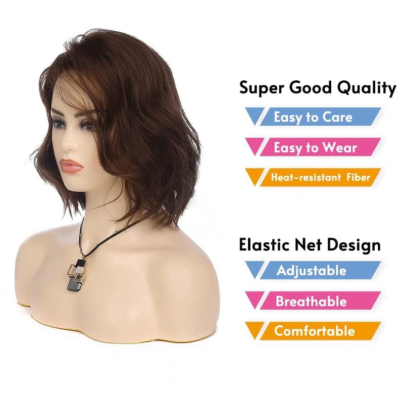 Qnbiar Women's Short Wave Brown Bob Wig Synthetic Heat Resistant