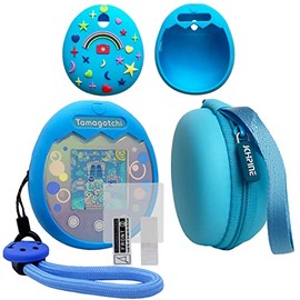 JCHPINE Hard Case and Silicone Cover Compatible with Tamagotchi Pix Interactive Virtual Pet Game Machine, Screen Film Protector for Tamagotchi Pix Accessories (Blue)